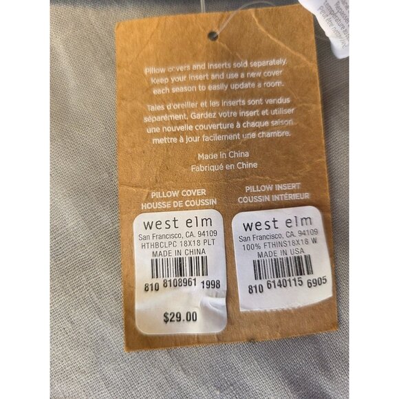 West Elm Boucle Pillow Cover 18x18 NWT Gray Wool Blnd Modern Neutral Cotton Back - Picture 6 of 9